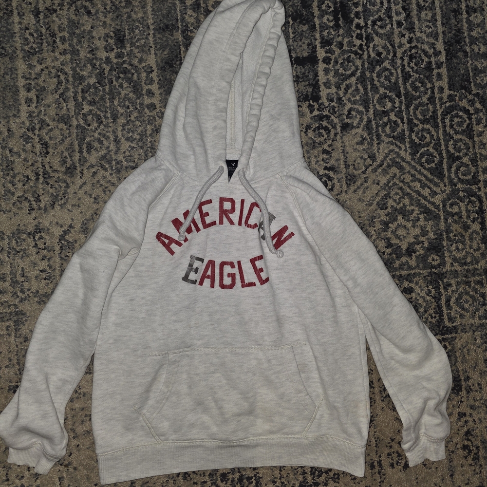 American Eagle Outfitters Cream Hoodie with Red Accents